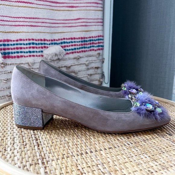 Rene Caovilla Lavender Jeweled Low Block Heels Women’s Size 40.5 - Picture 4 of 9